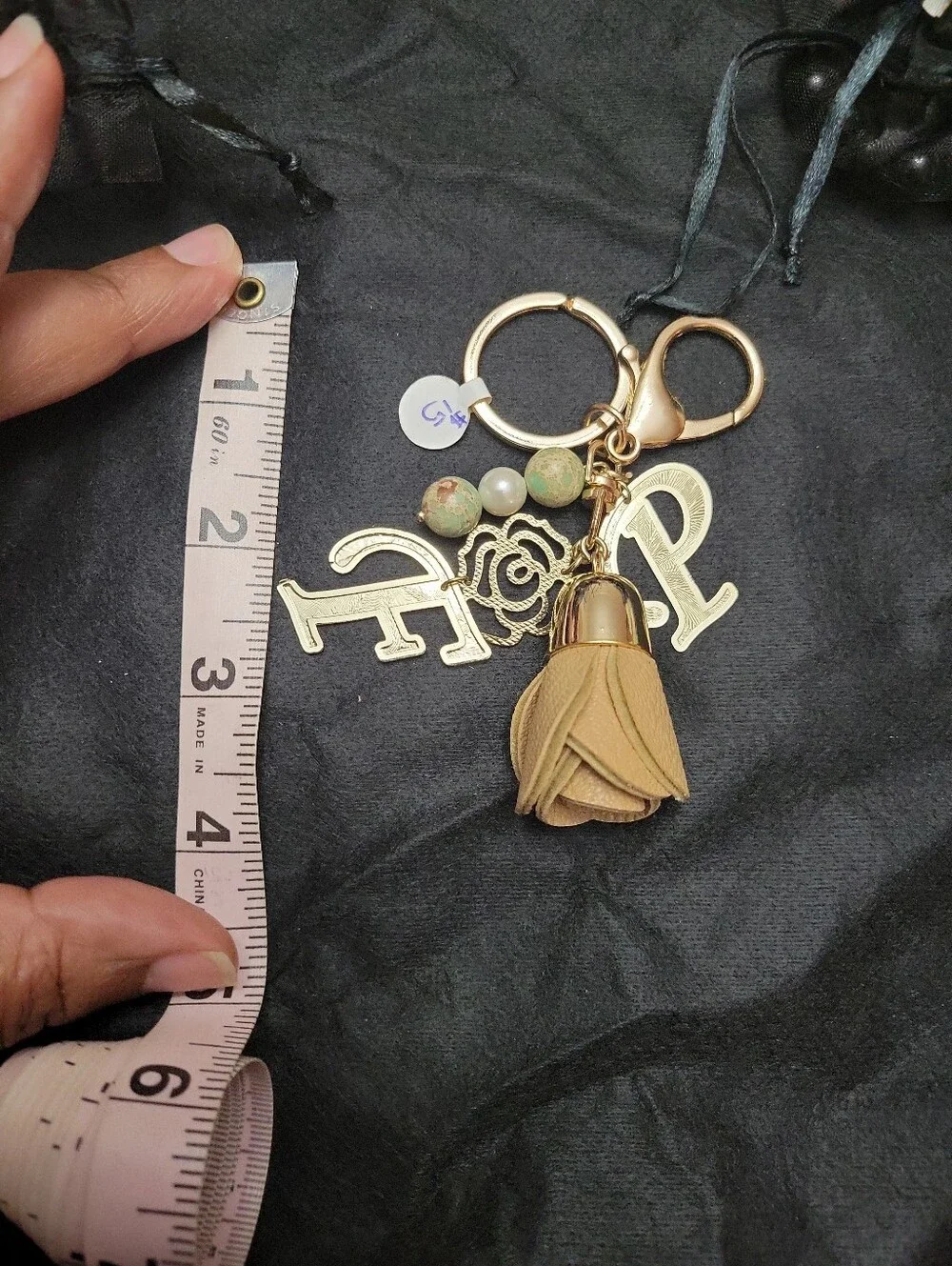 HOPE Charm Keychain Bag Charm Gold Tone Tassel Boho Beaded Purse Accessory
